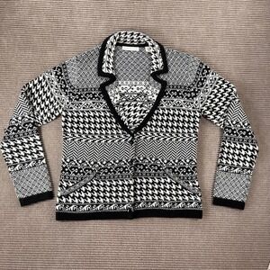 Coldwater Creek Womens Wool Blend Houndstooth Herringbone Cardigan Sweater Sz S